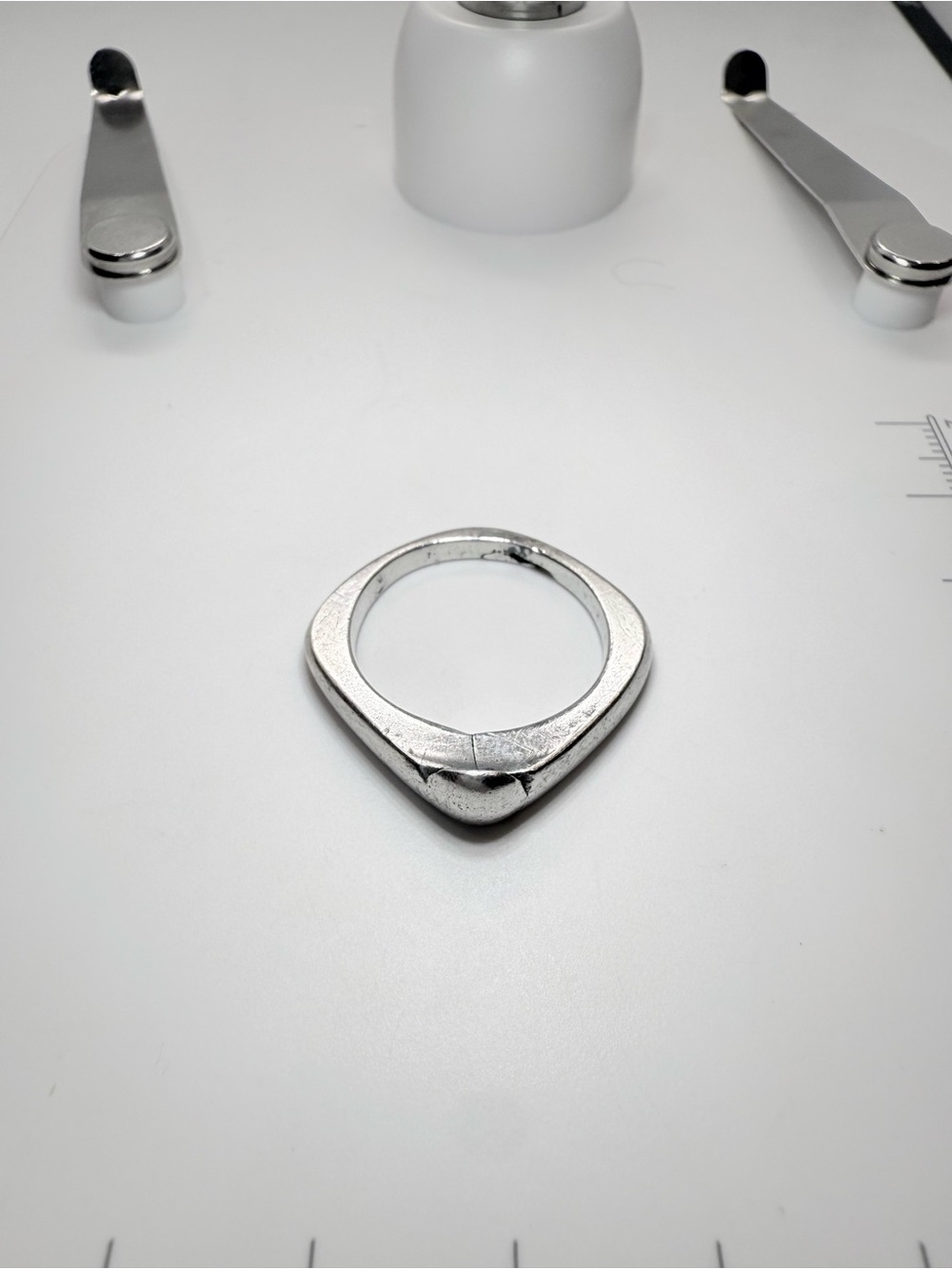 Men's Silver Geometric Signet Ring - Unbranded